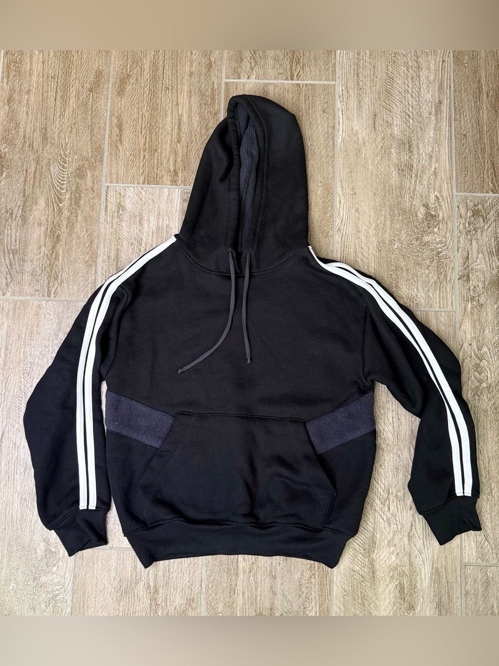 Tiger Friday Black Hoodie with White Sleeve Stripes Child Medium